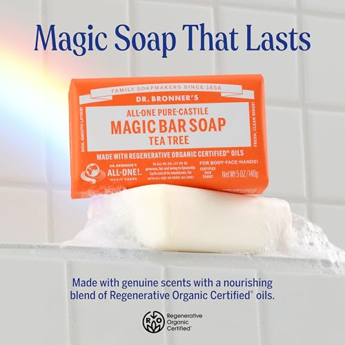 Pure-Castile Magic Bar Soaps (5 Ounce Variety Gift Pack) Almond, Unscented, Lavender, Peppermint, Citrus, Rose - Made with Regenerative Organic Certified Oils, Vegan,