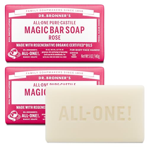 Pure-Castile Magic Bar Soaps - Made with Regenerative Organic Certified Oils - For Face, Body, Hair- Vegan Soap Bars for Men & Women - Rose 2 pack, 5 oz