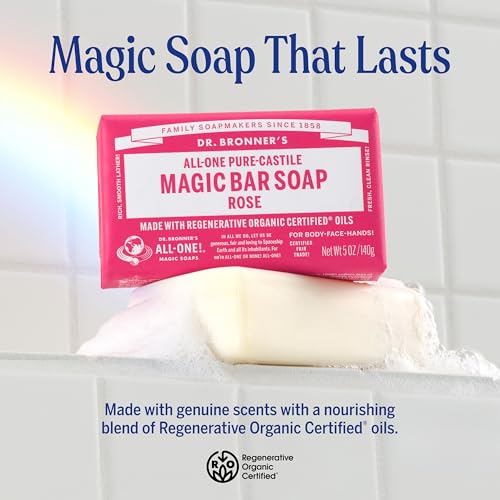 Pure-Castile Magic Bar Soaps - Made with Regenerative Organic Certified Oils - For Face, Body, Hair- Vegan Soap Bars for Men & Women - Rose 2 pack, 5 oz