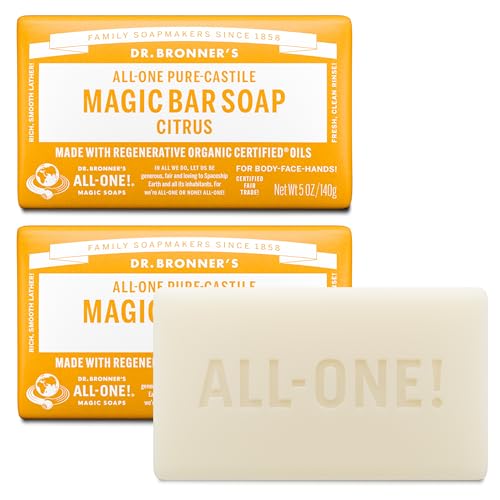 Pure-Castile Magic Bar Soaps - Made with Regenerative Organic Certified Oils - For Face, Body, Hair- Vegan Soap Bars for Men & Women - Citrus, 2 pack, 5 oz