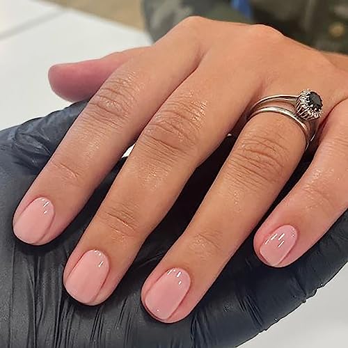24Pcs Press On Nails Short Square Fake Nails Nude Pink Nails Press Ons Acrylic False Nails