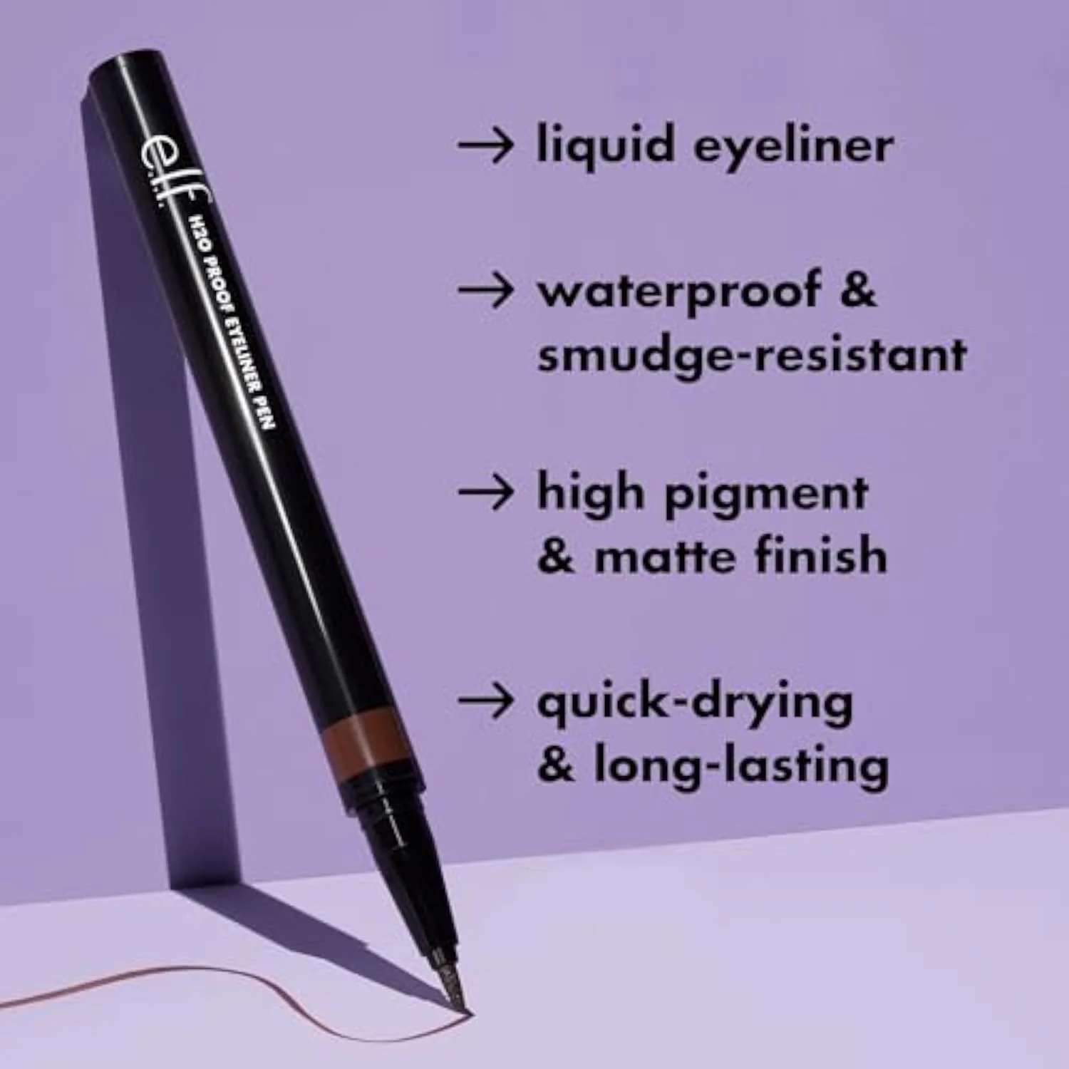 H2O Proof Eyeliner Pen, Felt Tip, Waterproof, Long-Lasting, High-Pigmented Liner For Bold Looks, Vegan & Cruelty-Free, Jet Black. 0.02 Fl Oz
