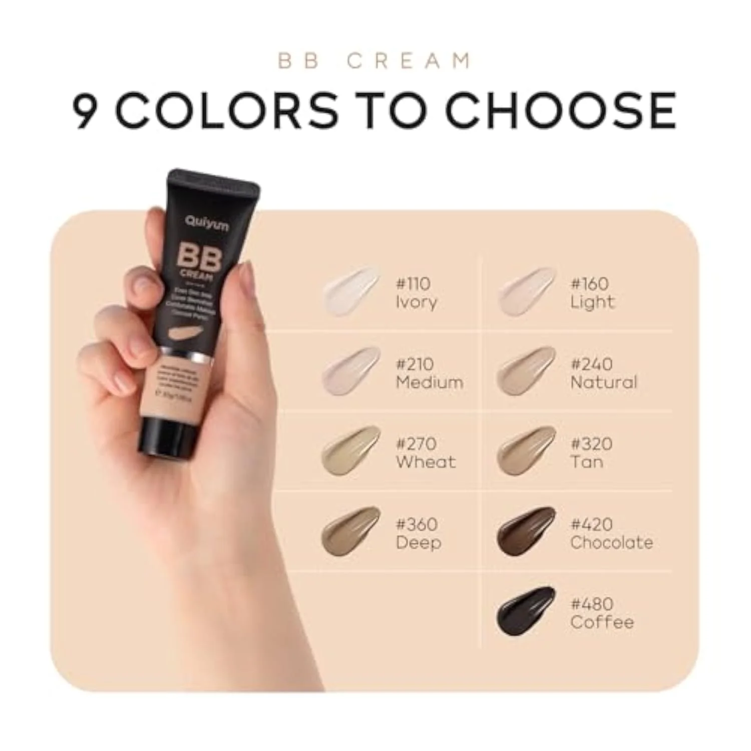 Hydrating BB Cream Tinted Moisturizer, 9Colors Full-Coverage Foundation & Concealer, Brighten Skin Tone & Cover Pores, Oil Control & Cover Flaws,Natural Finish for All S