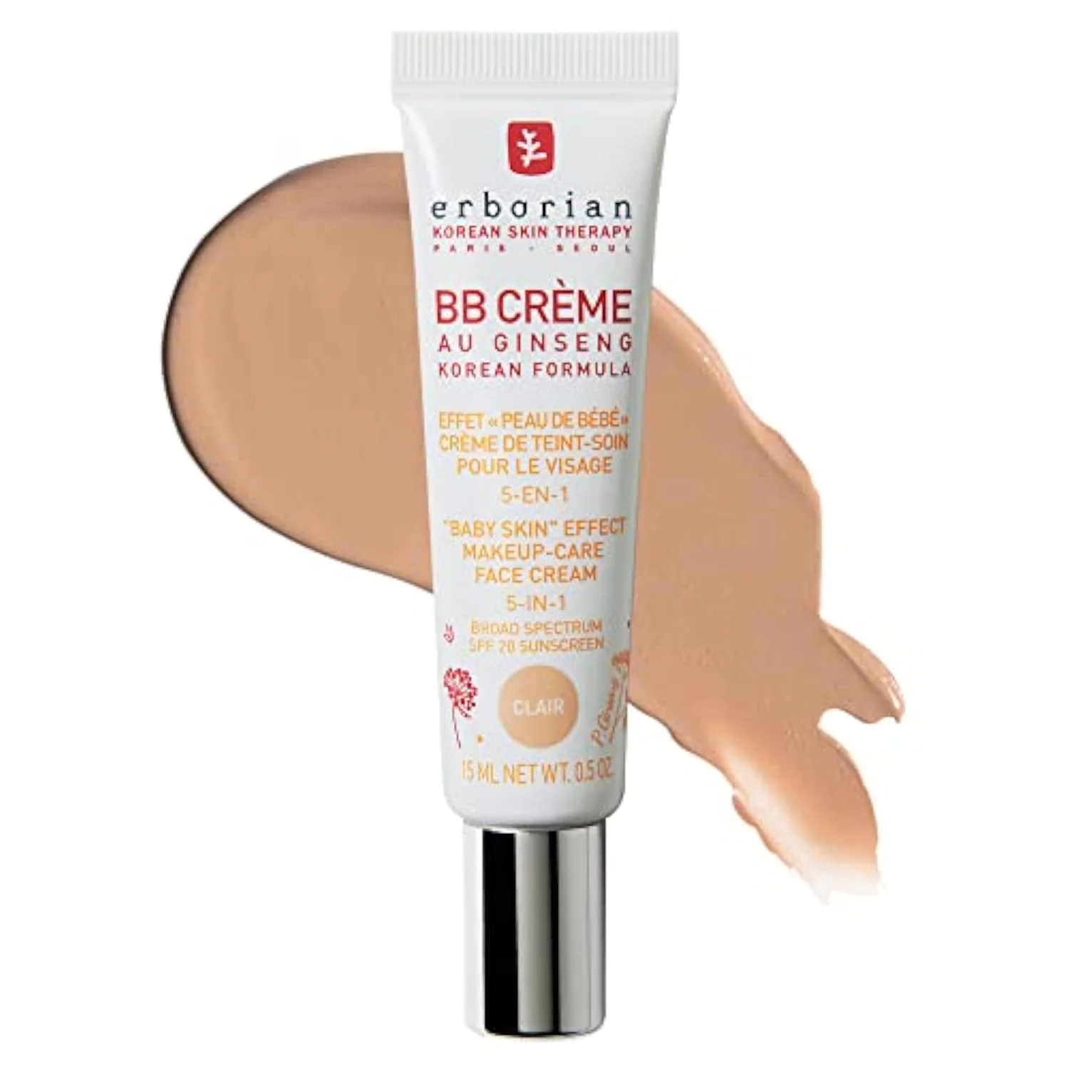 BB Cream with Ginseng, Fair (Clair) - Lightweight Buildable Coverage with SPF 20 & Ultra-Soft Matte Finish Minimizes Pores & Imperfections - Korean Face Skincare - 0.5 Oz