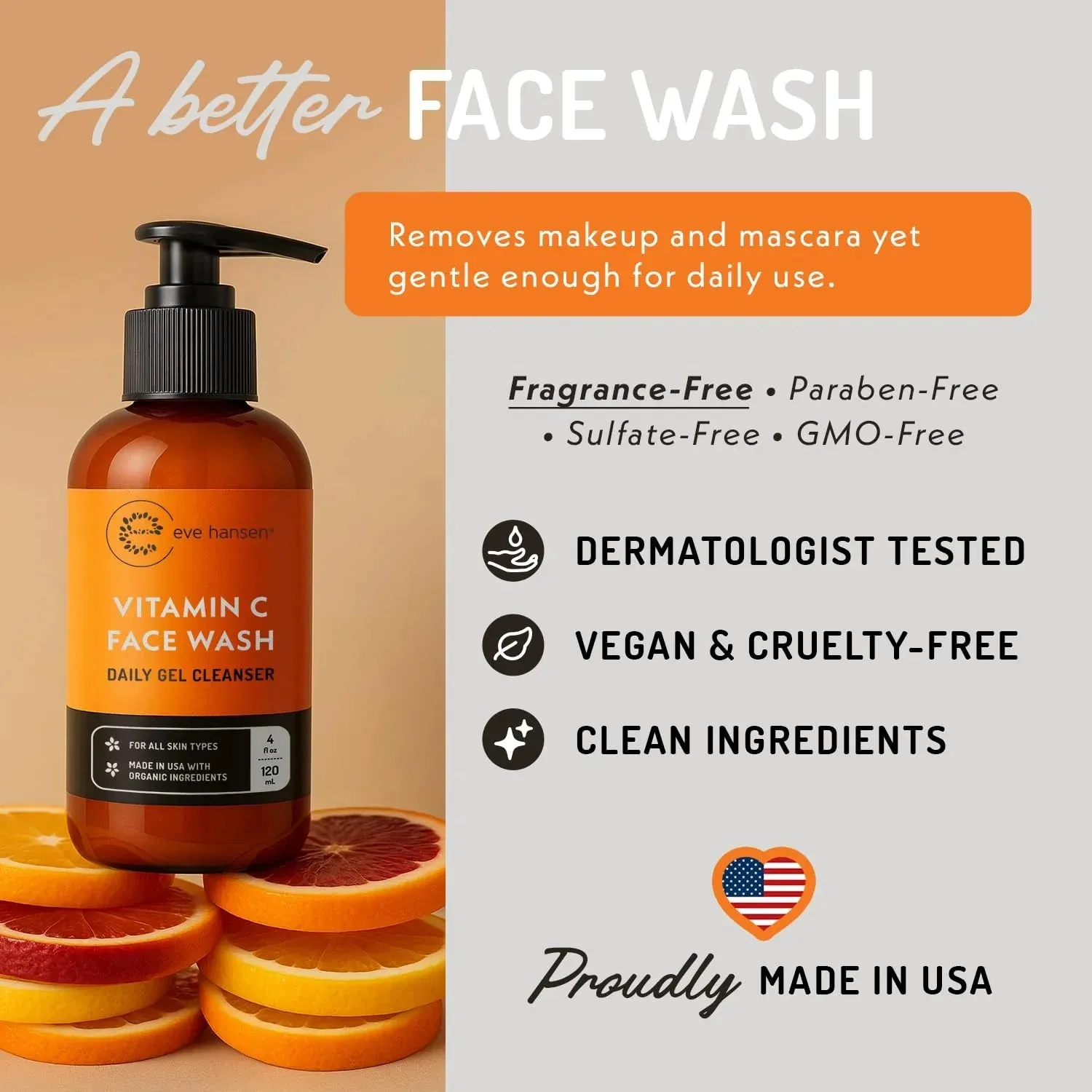 Vitamin C Cleanser Face Wash with Aloe Vera, Vitamin E (4 oz)
