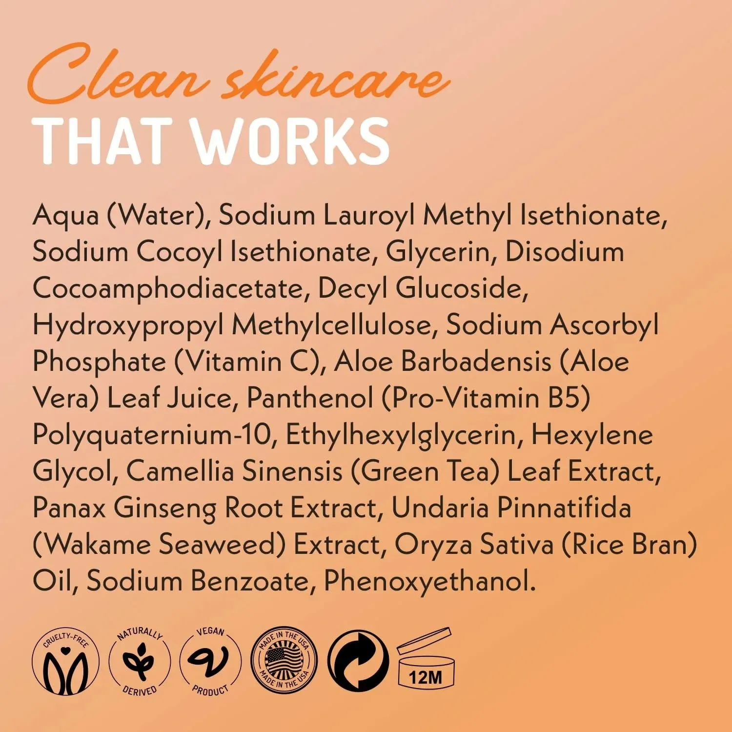 Vitamin C Cleanser Face Wash with Aloe Vera, Vitamin E (4 oz)