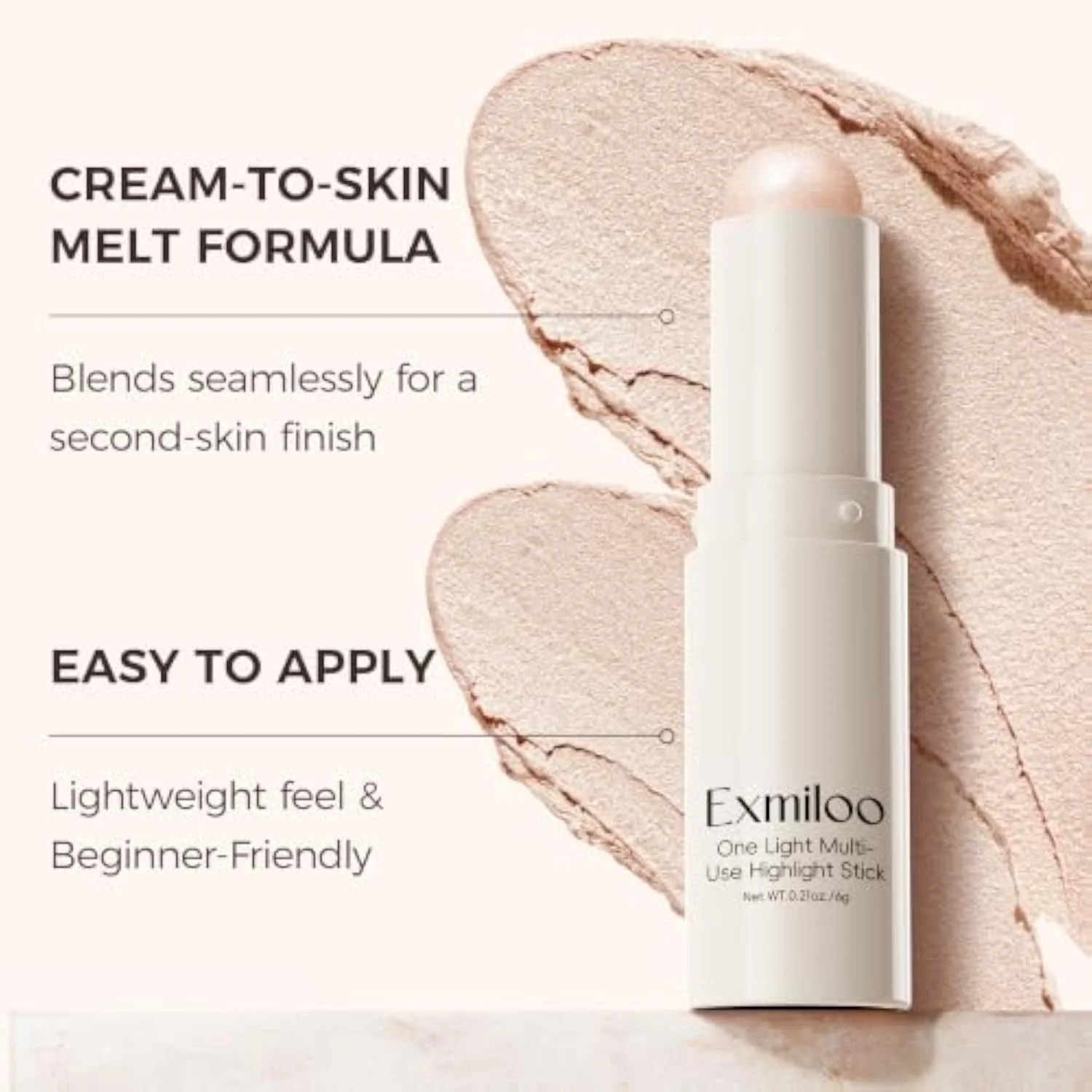 Exmiloo Highlighter Stick, Natural Champagne Glow Cream Makeup for Face