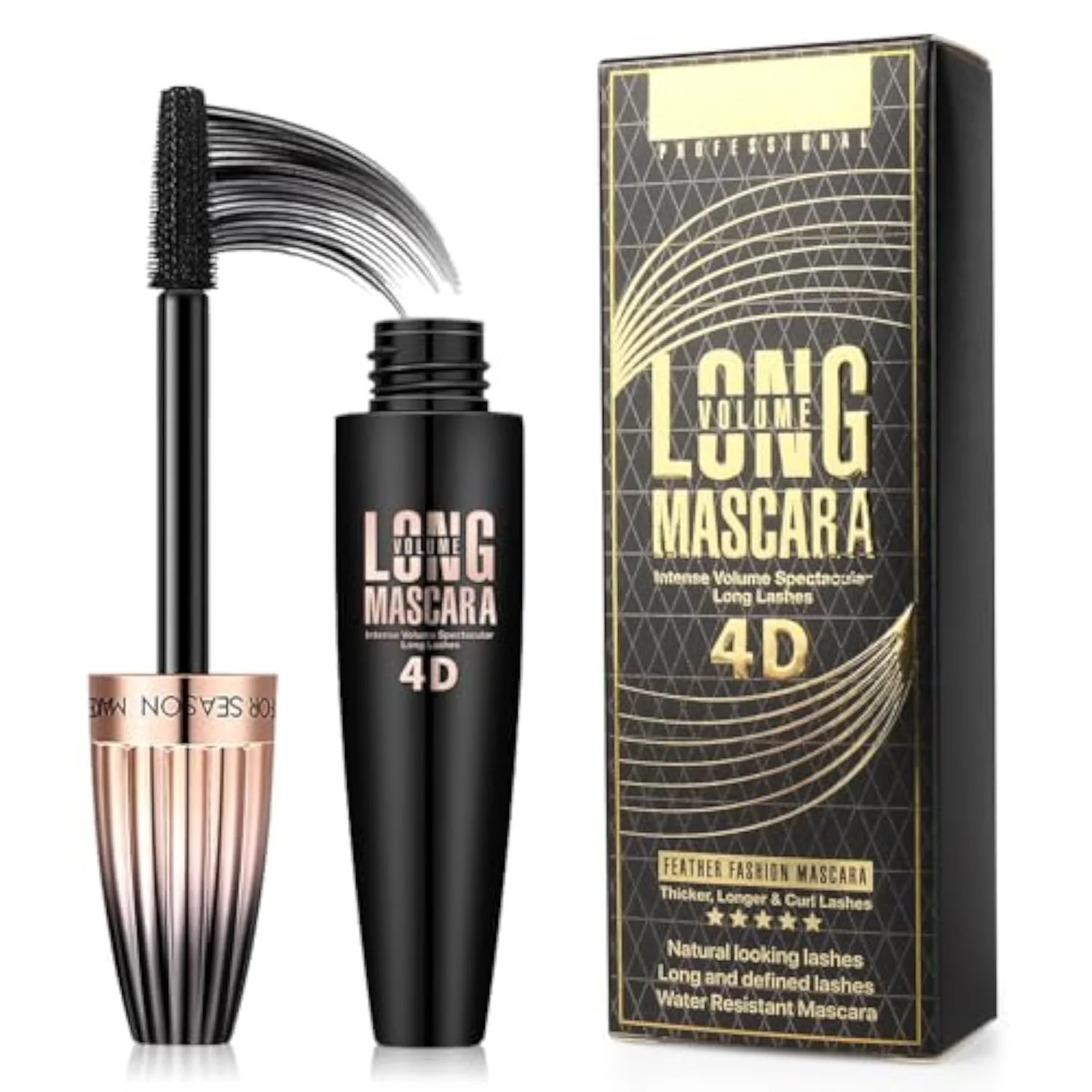 4D Silk Fiber Lash Mascara, Waterproof Long Lasting Mascara Black Volume and Length Natural, Exquisitely Full, Lengthening Thickening Softer Fuller Lashes Amplify Smudge-Proof