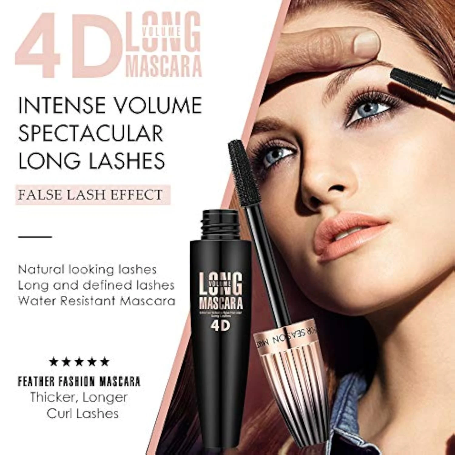 4D Silk Fiber Lash Mascara, Waterproof Long Lasting Mascara Black Volume and Length Natural, Exquisitely Full, Lengthening Thickening Softer Fuller Lashes Amplify Smudge-Proof