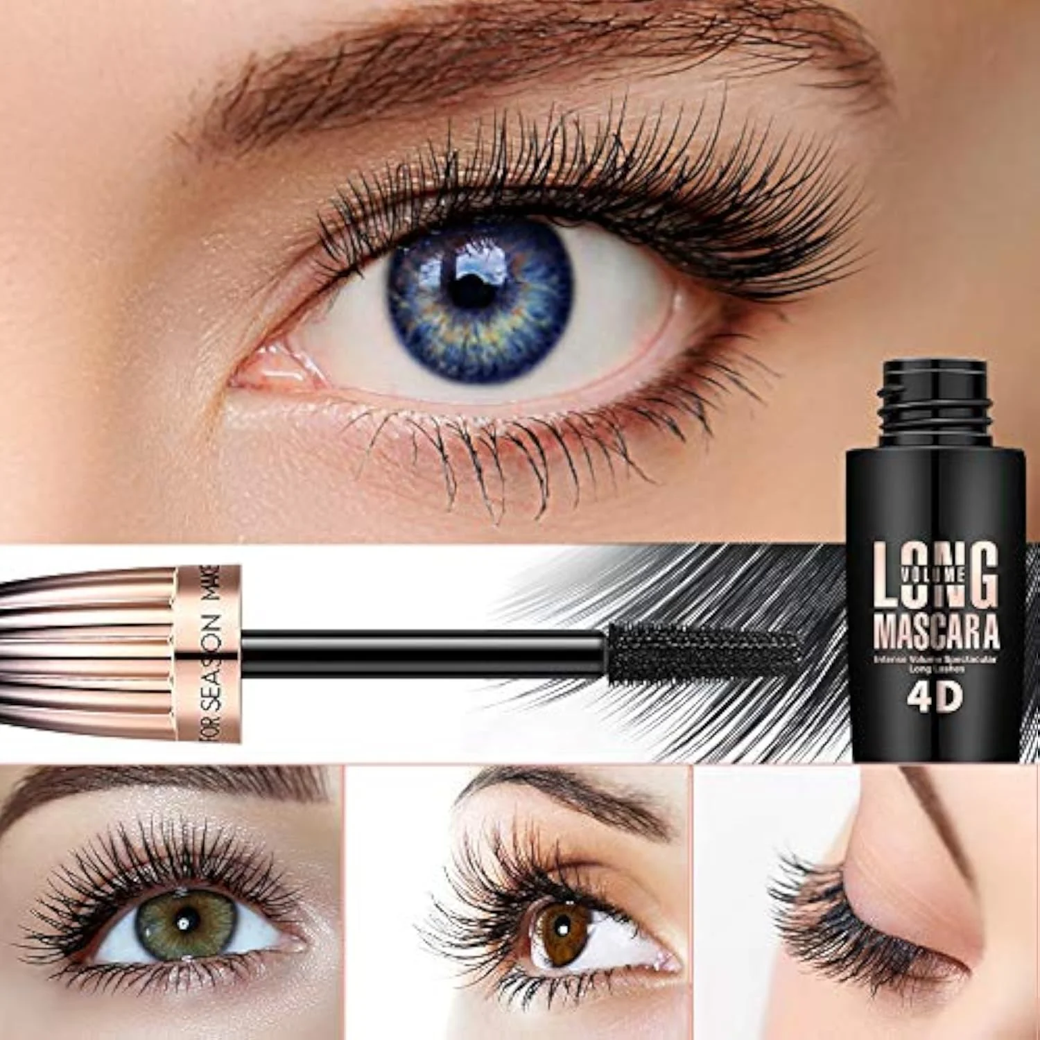 4D Silk Fiber Lash Mascara, Waterproof Long Lasting Mascara Black Volume and Length Natural, Exquisitely Full, Lengthening Thickening Softer Fuller Lashes Amplify Smudge-Proof