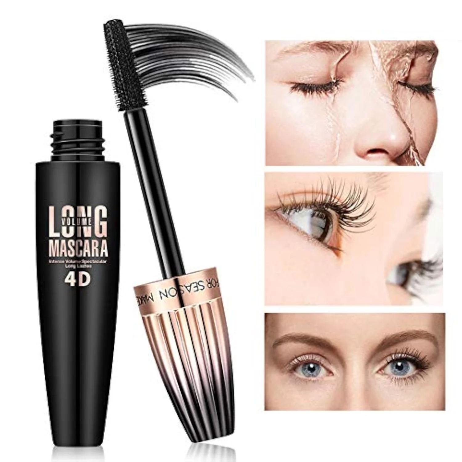 4D Silk Fiber Lash Mascara, Waterproof Long Lasting Mascara Black Volume and Length Natural, Exquisitely Full, Lengthening Thickening Softer Fuller Lashes Amplify Smudge-Proof