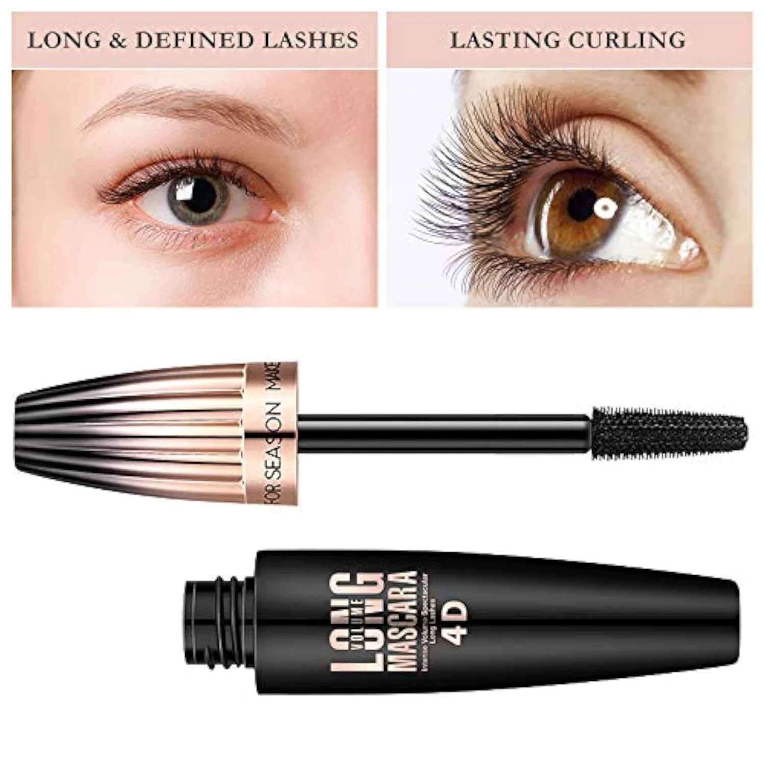 4D Silk Fiber Lash Mascara, Waterproof Long Lasting Mascara Black Volume and Length Natural, Exquisitely Full, Lengthening Thickening Softer Fuller Lashes Amplify Smudge-Proof