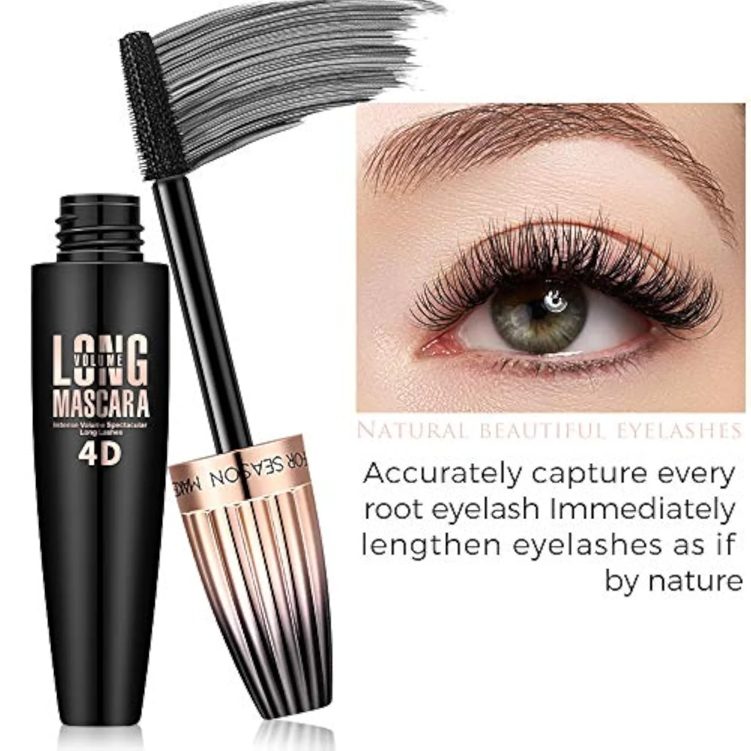4D Silk Fiber Lash Mascara, Waterproof Long Lasting Mascara Black Volume and Length Natural, Exquisitely Full, Lengthening Thickening Softer Fuller Lashes Amplify Smudge-Proof