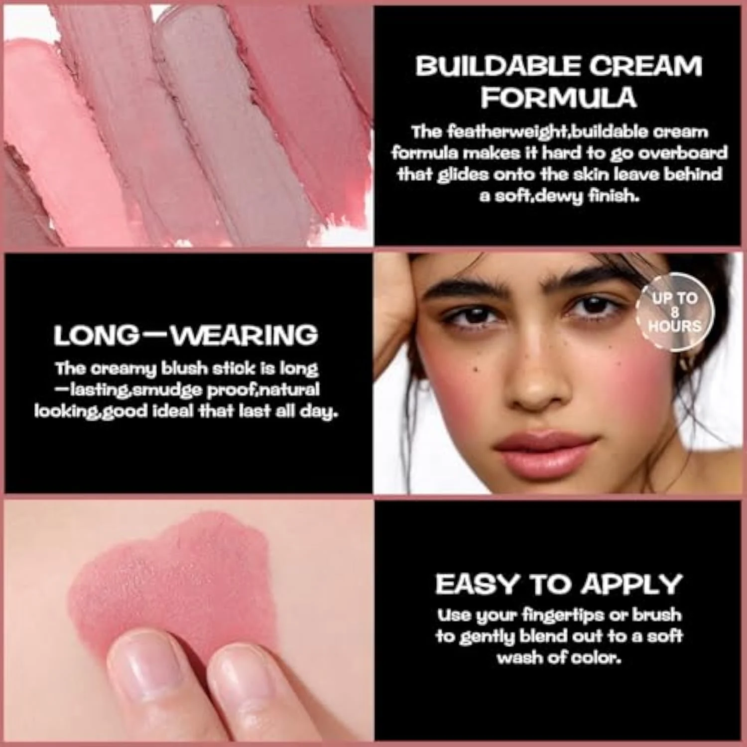 Cream Blush Makeup,Buildable Blush Stick for Cheeks,Matte and Dewy Finish,Long Wearing,Easy Application,Lightweight Multi Stick,ROSE FLUSH