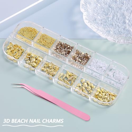 3D Beach Nail Charms Gold Seashell Tropical Ocean Decorations