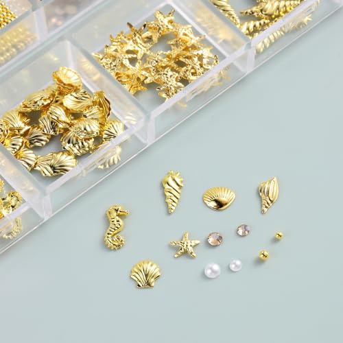 3D Beach Nail Charms Gold Seashell Tropical Ocean Decorations