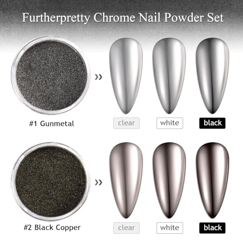 Furtherpretty Black Chrome Nail Powder Set