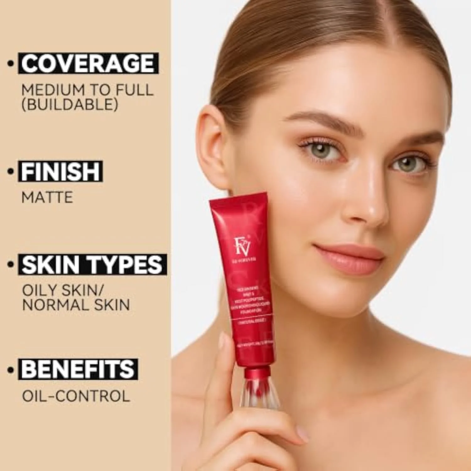 Matte Waterproof Foundation, Longwear Transfer-Proof, with Medium to Full Coverage, Oil-control & Lightweight, Liquid Foundation Makeup for Oily/Normal Skin, 30g, Classic Ivory