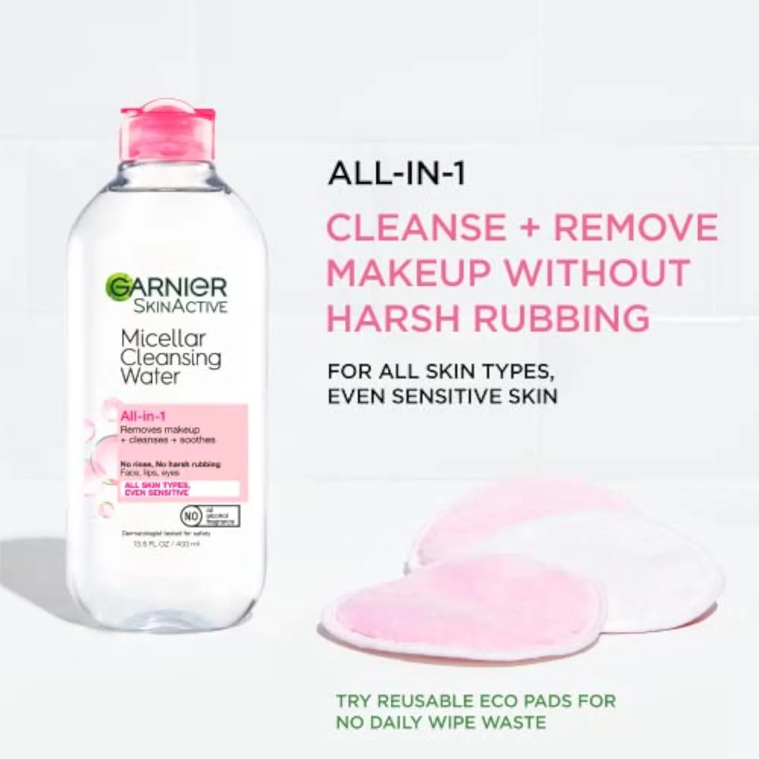 Micellar Cleansing Water, All-in-1 Makeup Remover and Facial Cleanser, For All Skin Types, 3.4 Fl Oz (100mL), 1 Count (Packaging May Vary)