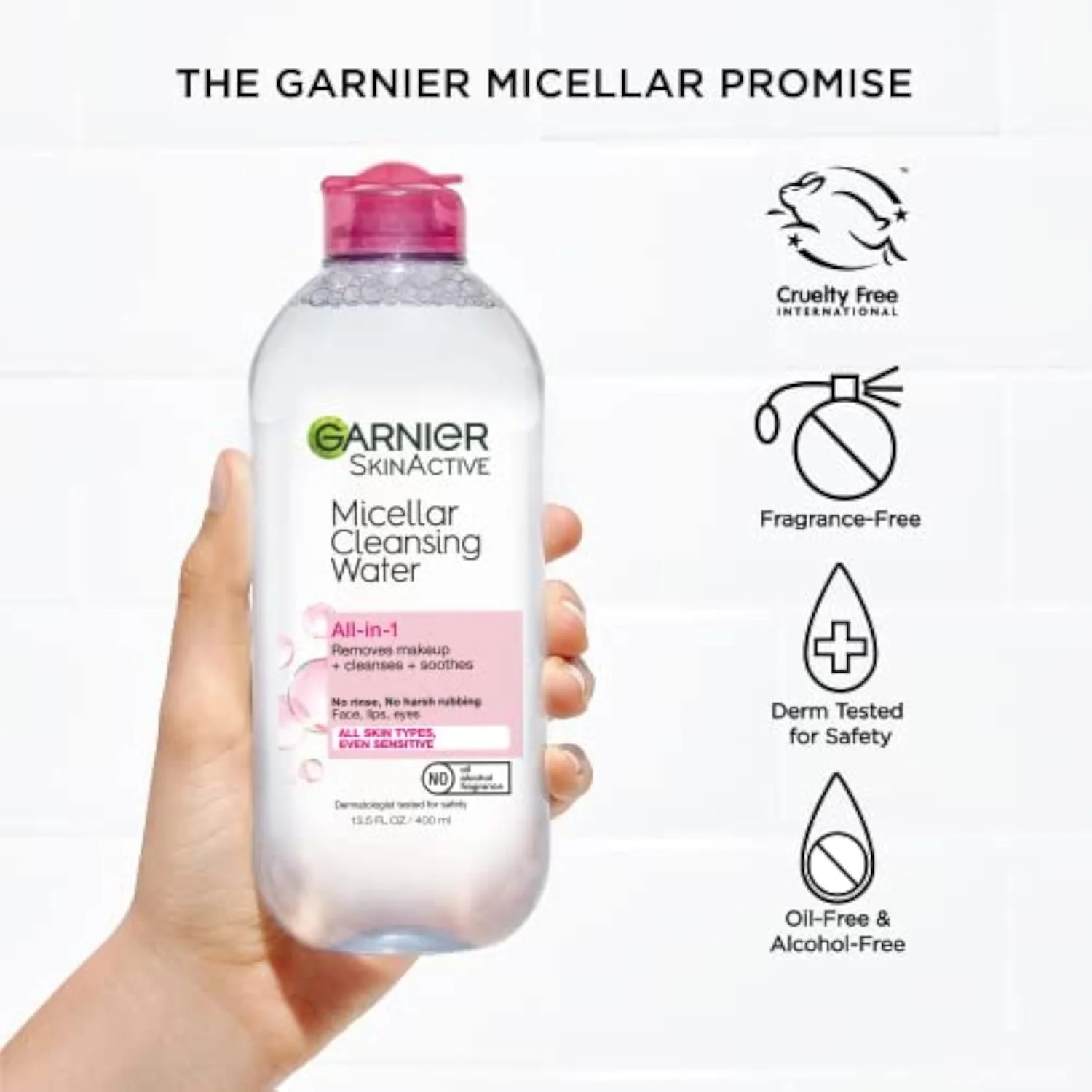 Micellar Cleansing Water, All-in-1 Makeup Remover and Facial Cleanser, For All Skin Types, 3.4 Fl Oz (100mL), 1 Count (Packaging May Vary)