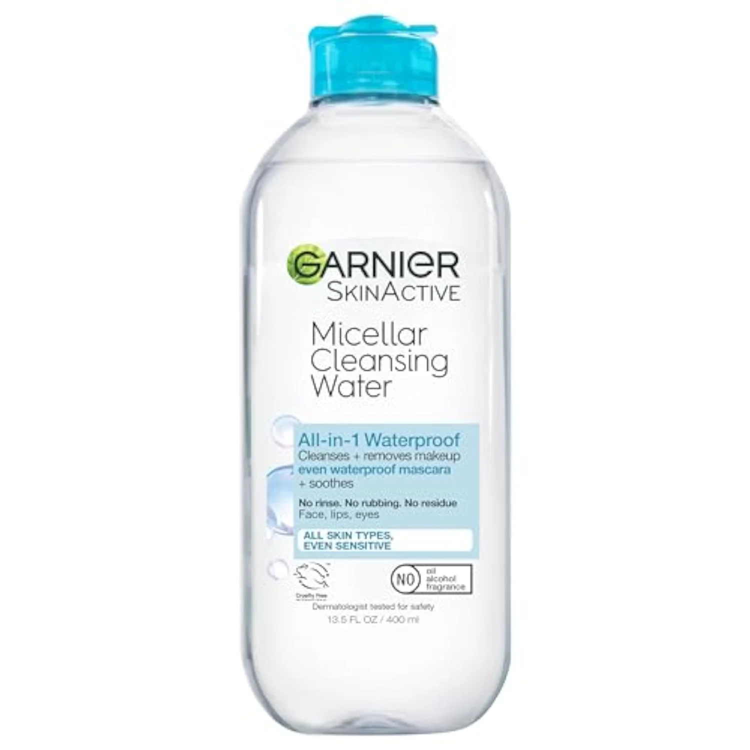 Micellar Water For Waterproof Makeup, Hydrating Facial Cleanser & Makeup Remover, Suitable for Sensitive Skin, Vegan, Cruelty Free, 13.5 Fl Oz (400mL), 1 Count