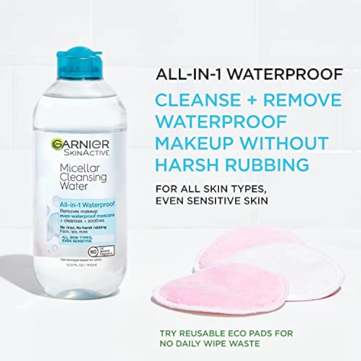 Micellar Water For Waterproof Makeup, Hydrating Facial Cleanser & Makeup Remover, Suitable for Sensitive Skin, Vegan, Cruelty Free, 13.5 Fl Oz (400mL), 1 Count