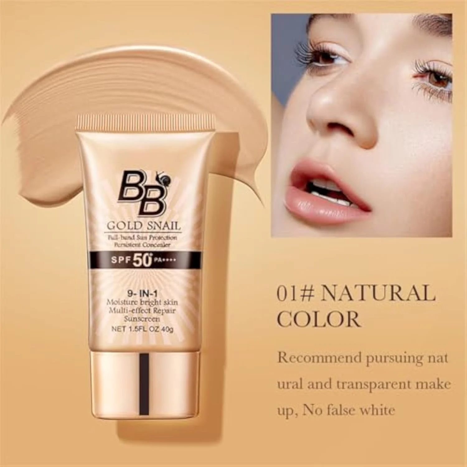 Korean BB Cream with SPF 50, 9 in 1 BB Cream Sunscreen SPF 50 Korean Waterproof Sweatproof, Foundation Full Coverage Tinted Moisturizer, Facial Concealer for Oily Skin, Dry