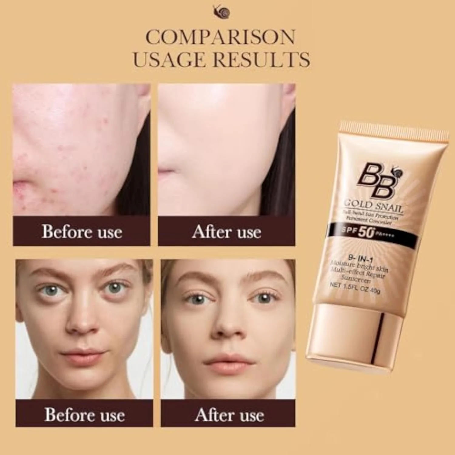 Korean BB Cream with SPF 50, 9 in 1 BB Cream Sunscreen SPF 50 Korean Waterproof Sweatproof, Foundation Full Coverage Tinted Moisturizer, Facial Concealer for Oily Skin, Dry