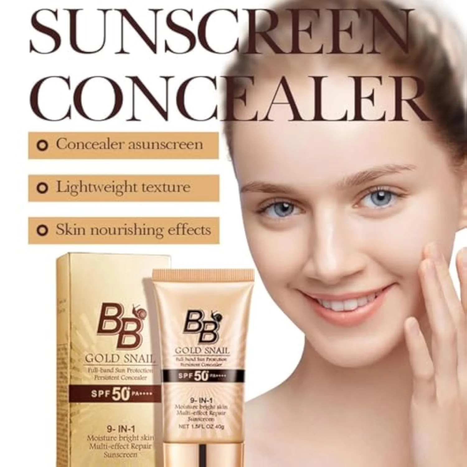 Korean BB Cream with SPF 50, 9 in 1 BB Cream Sunscreen SPF 50 Korean Waterproof Sweatproof, Foundation Full Coverage Tinted Moisturizer, Facial Concealer for Oily Skin, Dry