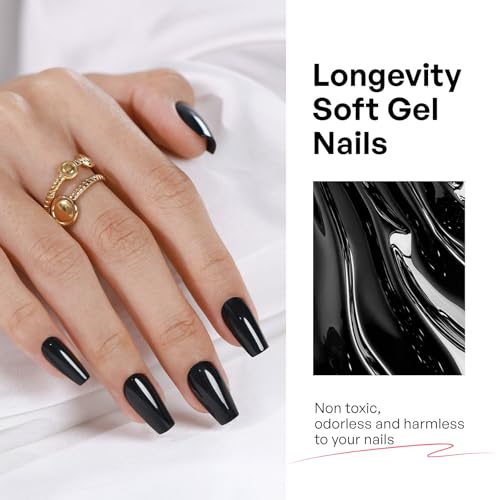 GJZEZ solid black soft gel press-ons
