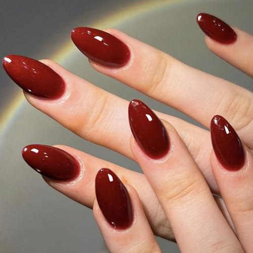 Burgundy Emo Fake Nails Short Oval