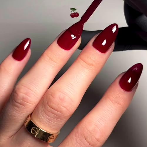 Burgundy Emo Fake Nails Short Oval