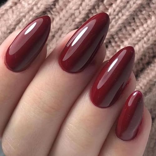 Burgundy Emo Fake Nails Short Oval