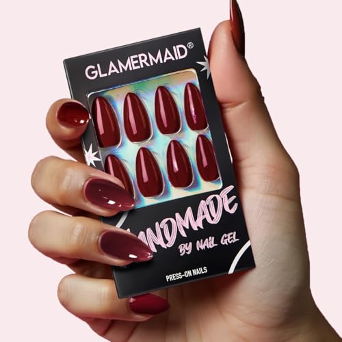 Burgundy Emo Fake Nails Short Oval