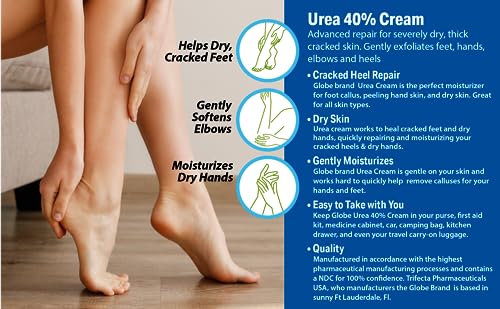 Globe Urea Cream 40% - Hydration for Dry & Cracked Heels (4 oz)