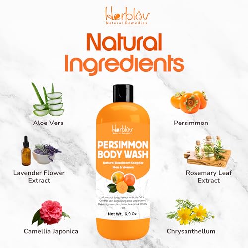 Persimmon Body Wash for Body Odor Control – Purifying Deodorizing Soap for Eliminating Odo