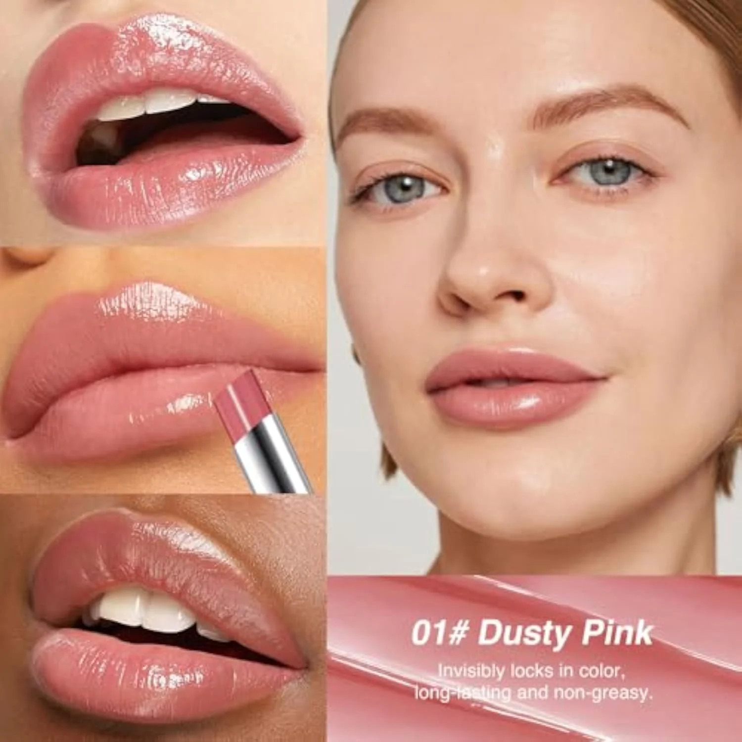 Dusty Pink & Pink Honey Tinted Lip Balm for Women, Hydrating Lip Oil Stick Lip Gloss Lipstick for Mature Skin, Sheer Moisturizing Lip Tint Balm with Natural Shine, Vegan & C