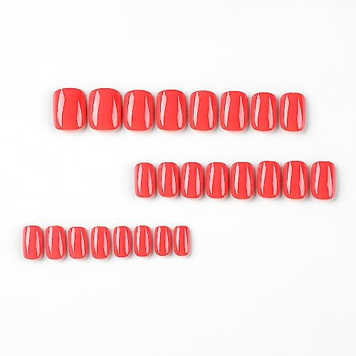 Short Press on Nails Square Fake Nails with Nail Glue Red False Nails with Solid Color Art