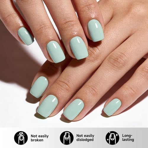 Pastel Mint Green Press on Nails Short Square Fake Nails Spring Summer Glue on Nai