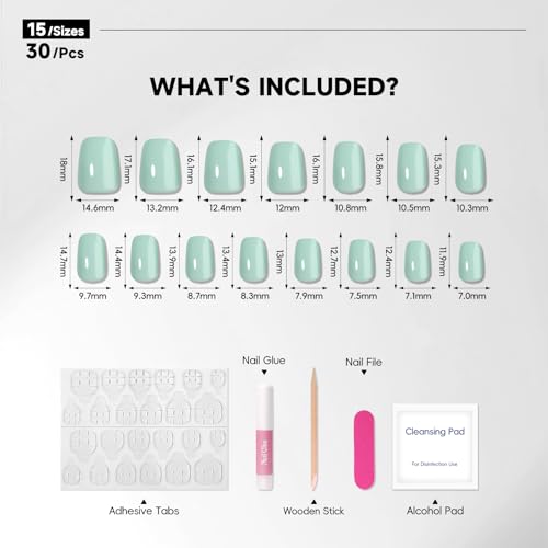 Pastel Mint Green Press on Nails Short Square Fake Nails Spring Summer Glue on Nai