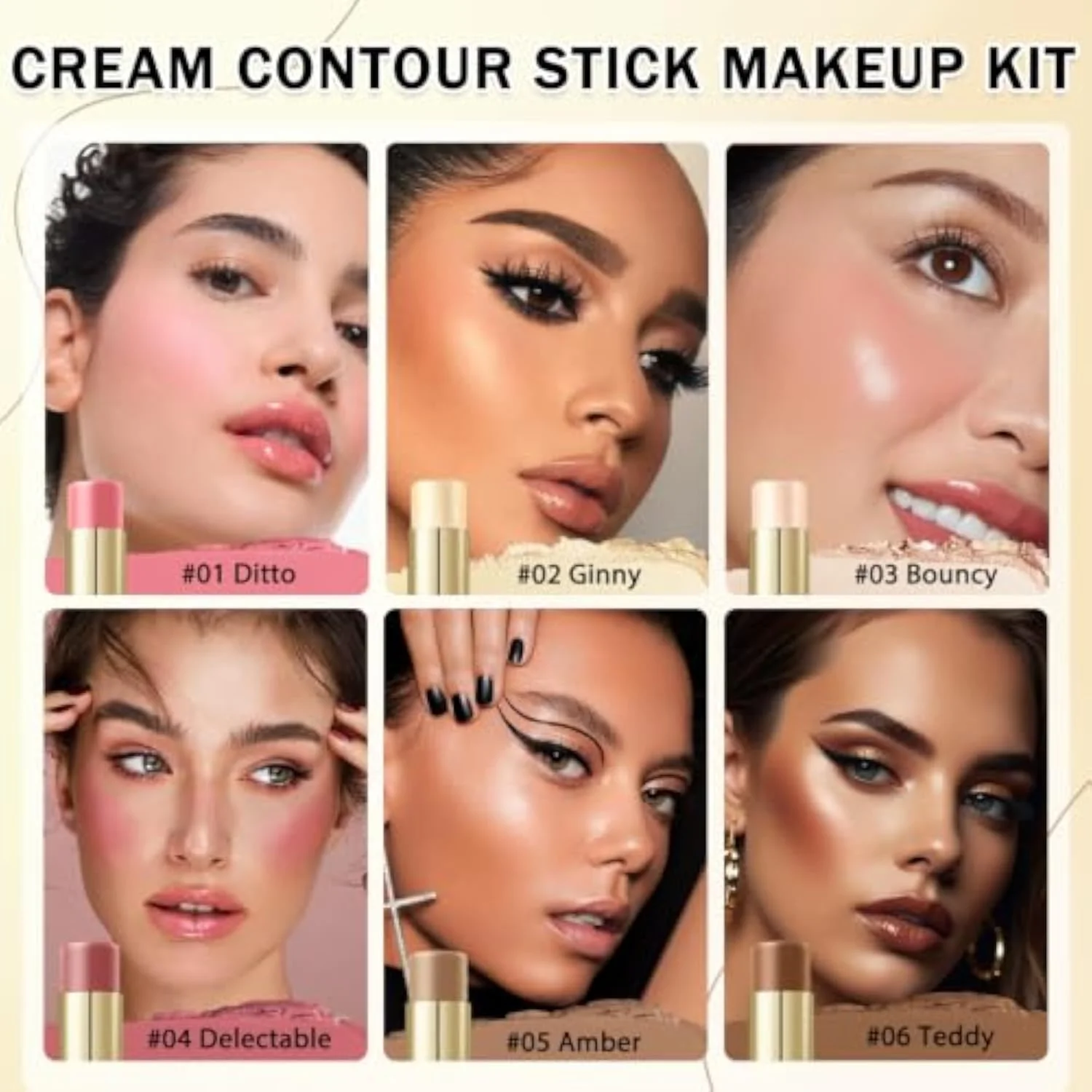 6 Colors Double-ended Cream Contour Stick Makeup Kit, Set A