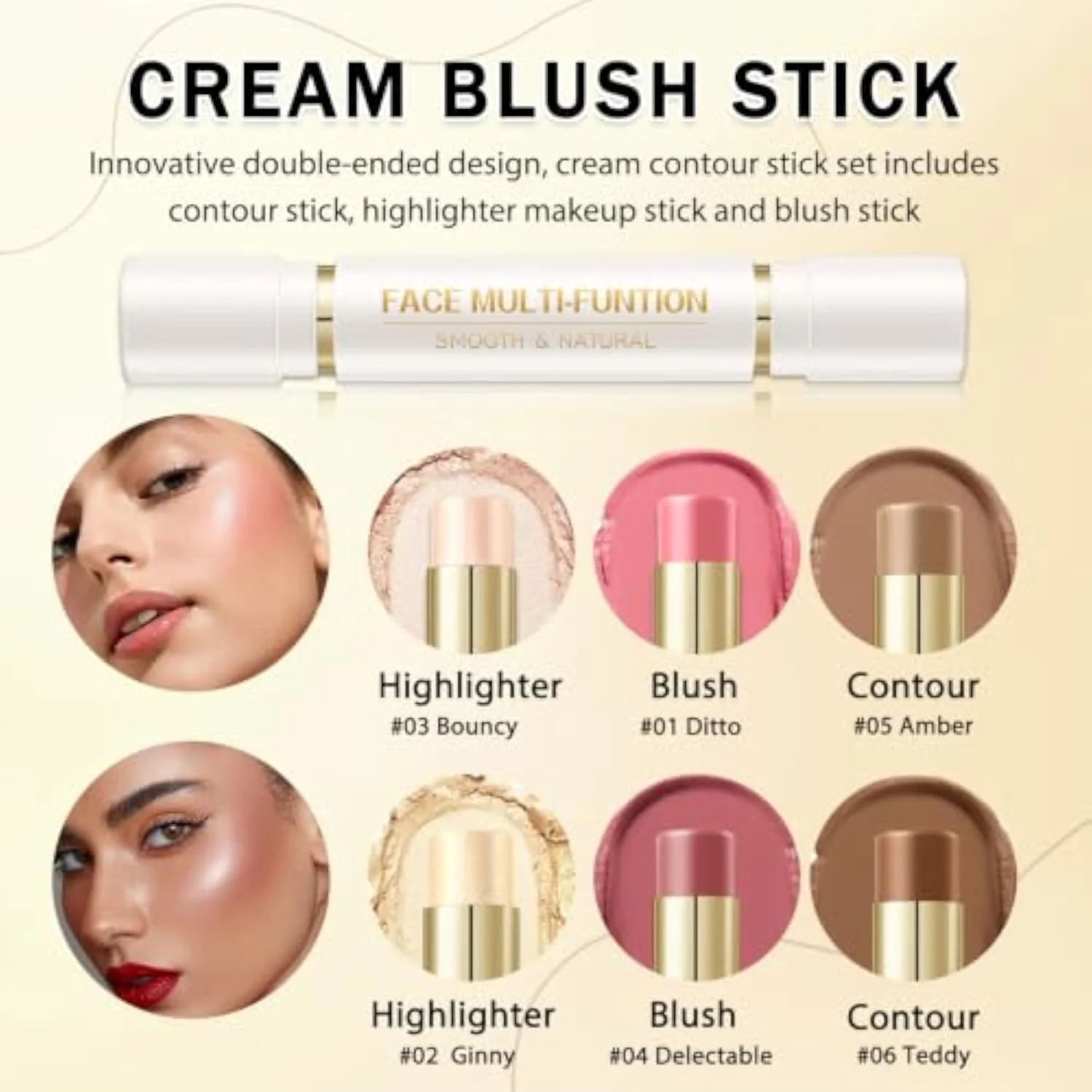6 Colors Double-ended Cream Contour Stick Makeup Kit, Set A