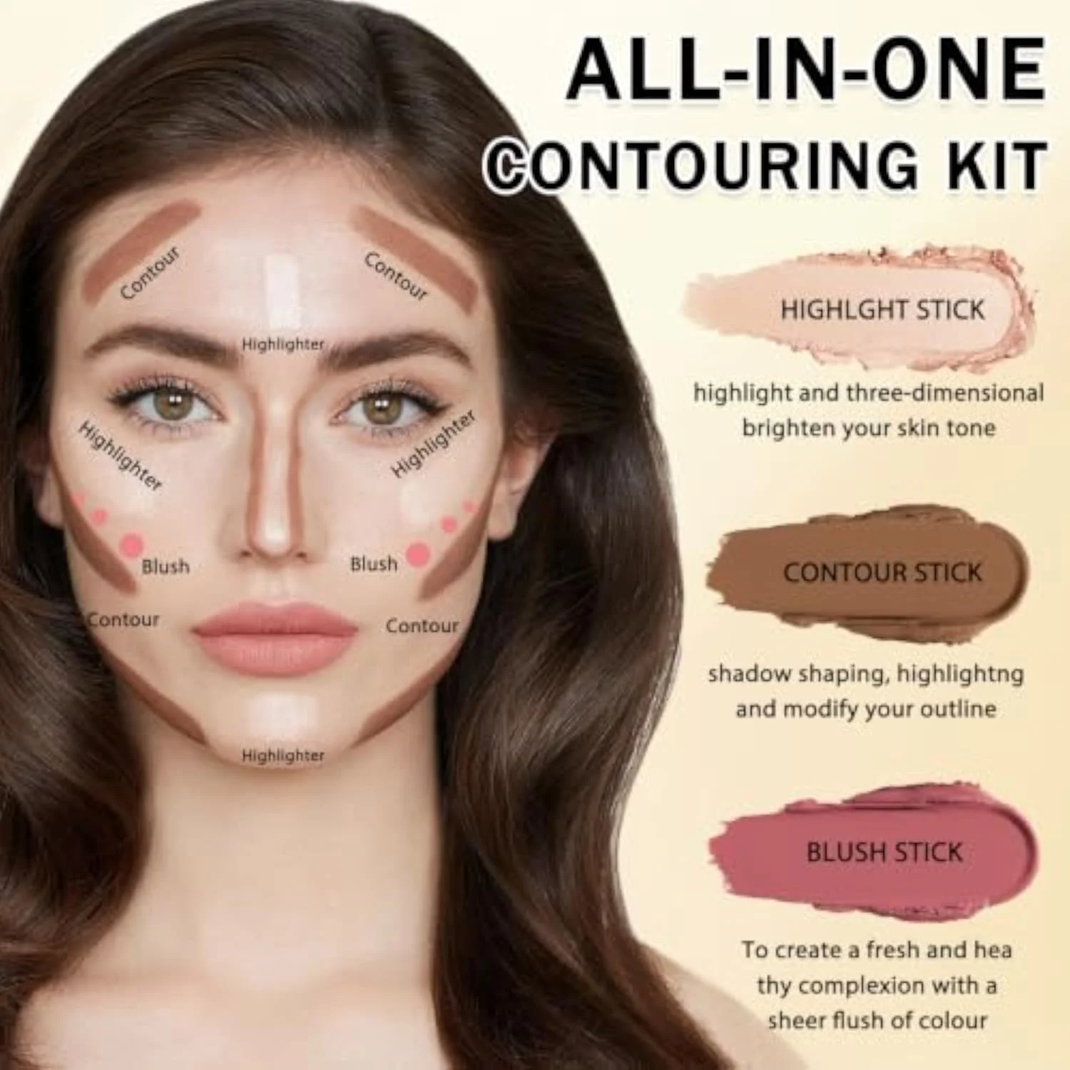 6 Colors Double-ended Cream Contour Stick Makeup Kit, Set A