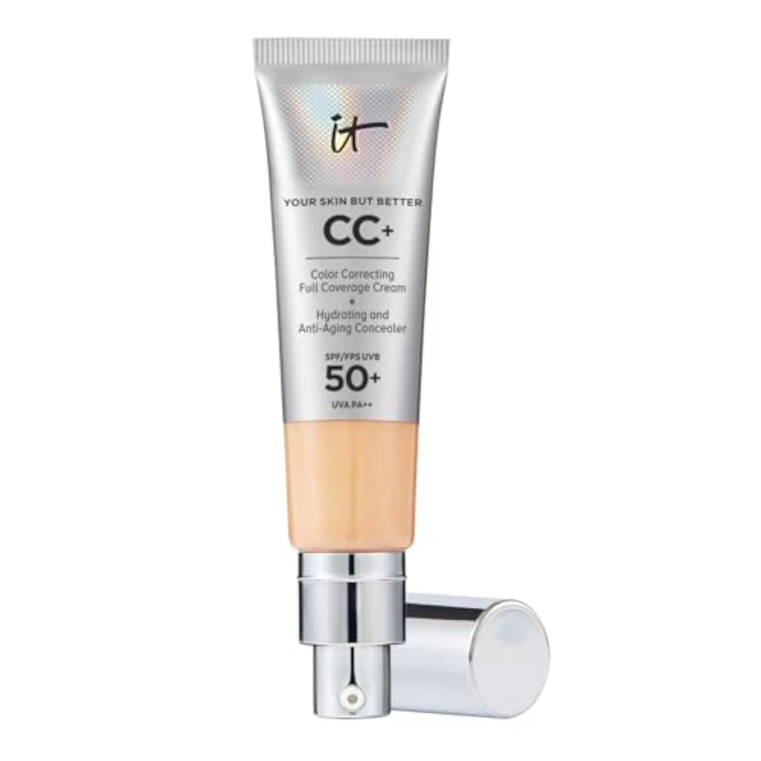 CC+ Cream (Medium) - Natural Full Coverage Foundation With SPF 50+, Color Corrector & Anti-Aging Hydrating Serum, Hyaluronic Acid + Peptides, Lightweight - 1.08 fl oz