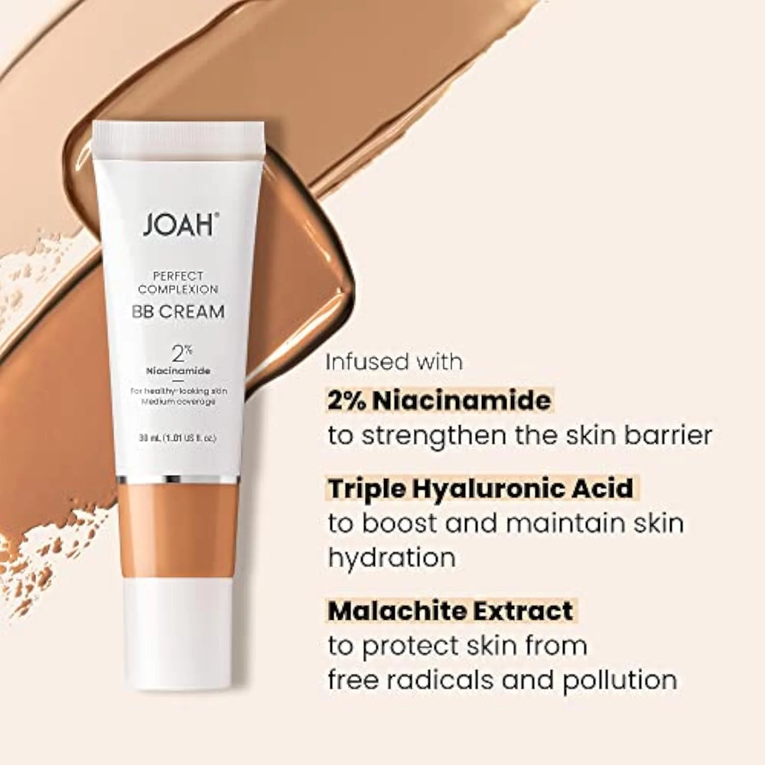 Beauty Perfect Complexion BB Cream with Hyaluronic Acid and Niaciminade, Korean Makeup with Medium Buildable Coverage, Evens Skin Tone, Lightweight, Semi Matte Finish, Fair wi