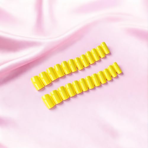 JOYVVEW Bright Yellow Press On Nails Medium Square