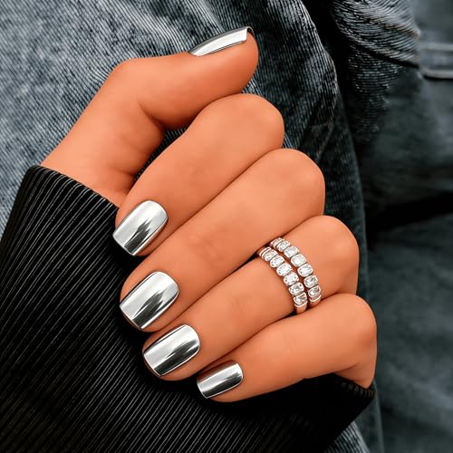 Chrome Press On Nails Short