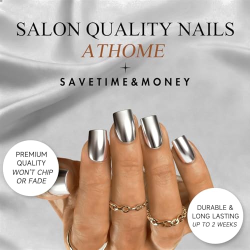 Chrome Press On Nails Short