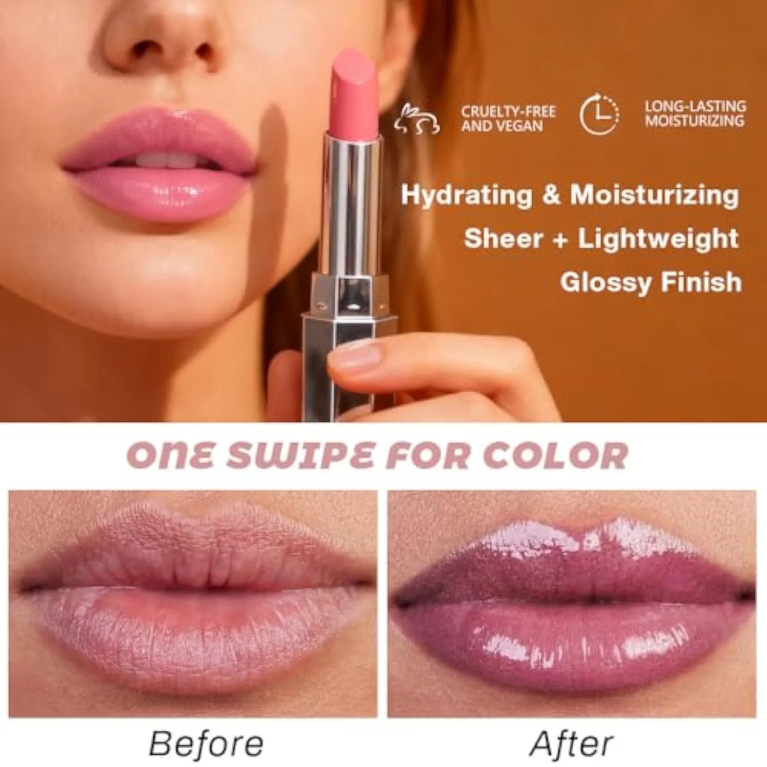 Mauve Honey Lipstick Tinted Lip Balm, Hydrating Shine Lipstick for Women Dry Lips, Moisturizing Nourishing Glossy Lip Gloss Stain Makeup, Sheer Lightweight, Vegan & Cruelty-F