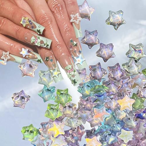 100 Pcs Star Nail Charms 3D Crystal Stars Nail Art Rhinestones Aurora Star Nail Art Charms
